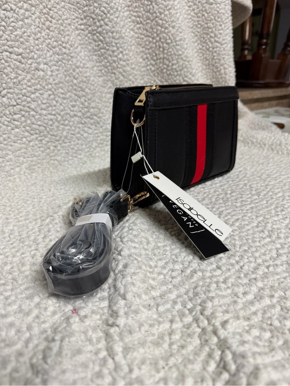 Black Crossbody Wallet with Red Stripe